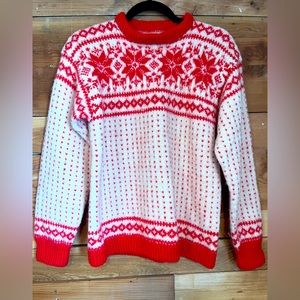 Vintage Red and White Patterned Wool Sweater